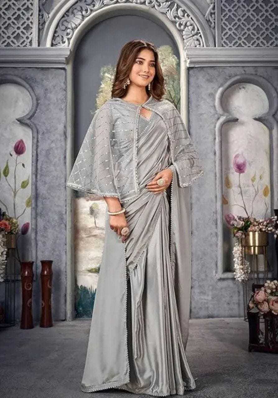 YNF SATIN PRI 204 SAREES WHOLESALE FANCY PARTY WEAR CRAPE SATIN  SAREE WITH JACKET SAREES MANUFACTURER